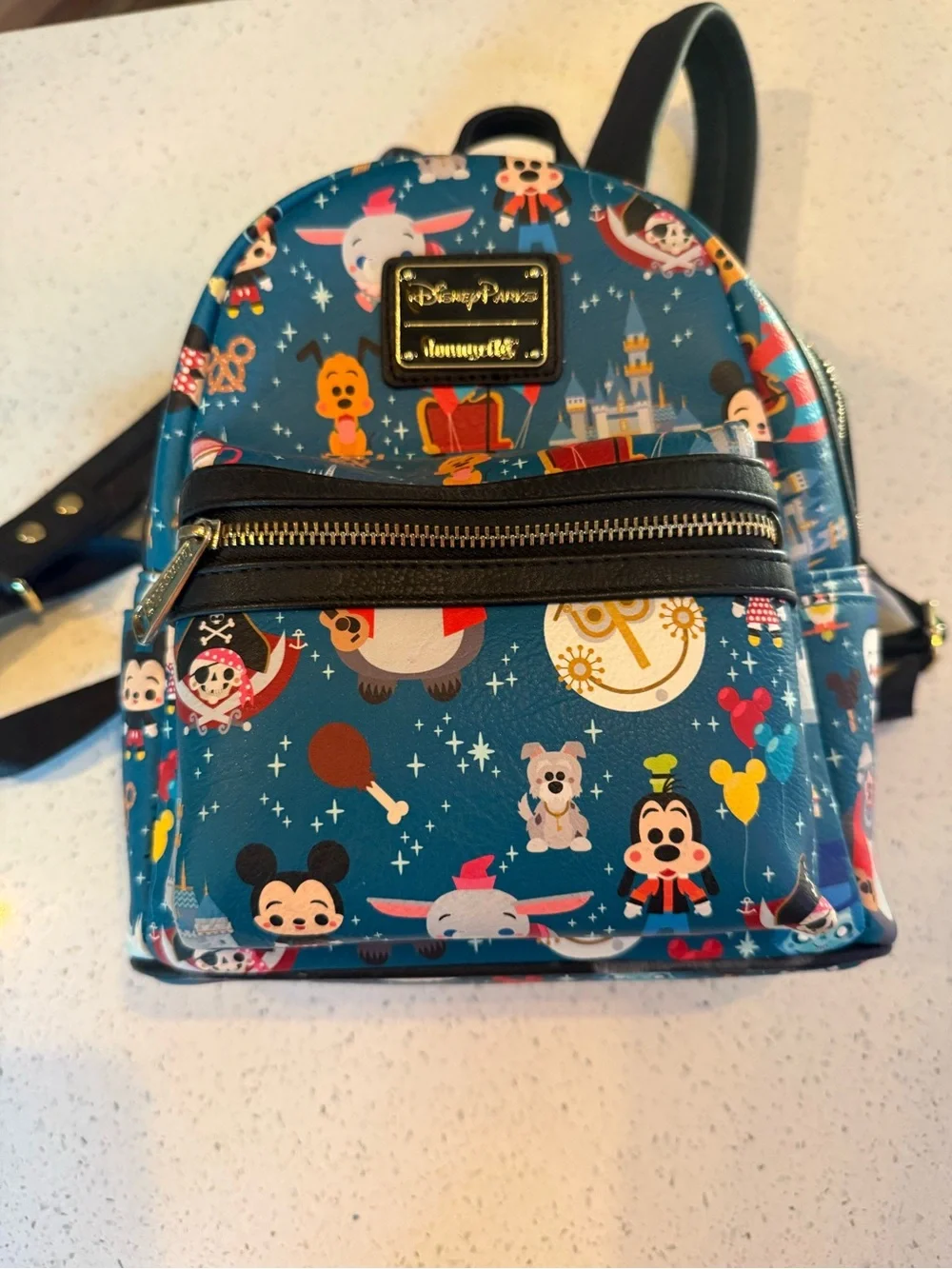 Loungefly Teal Disney Parks Kids Mini Backpack with Character Print USED ONCE